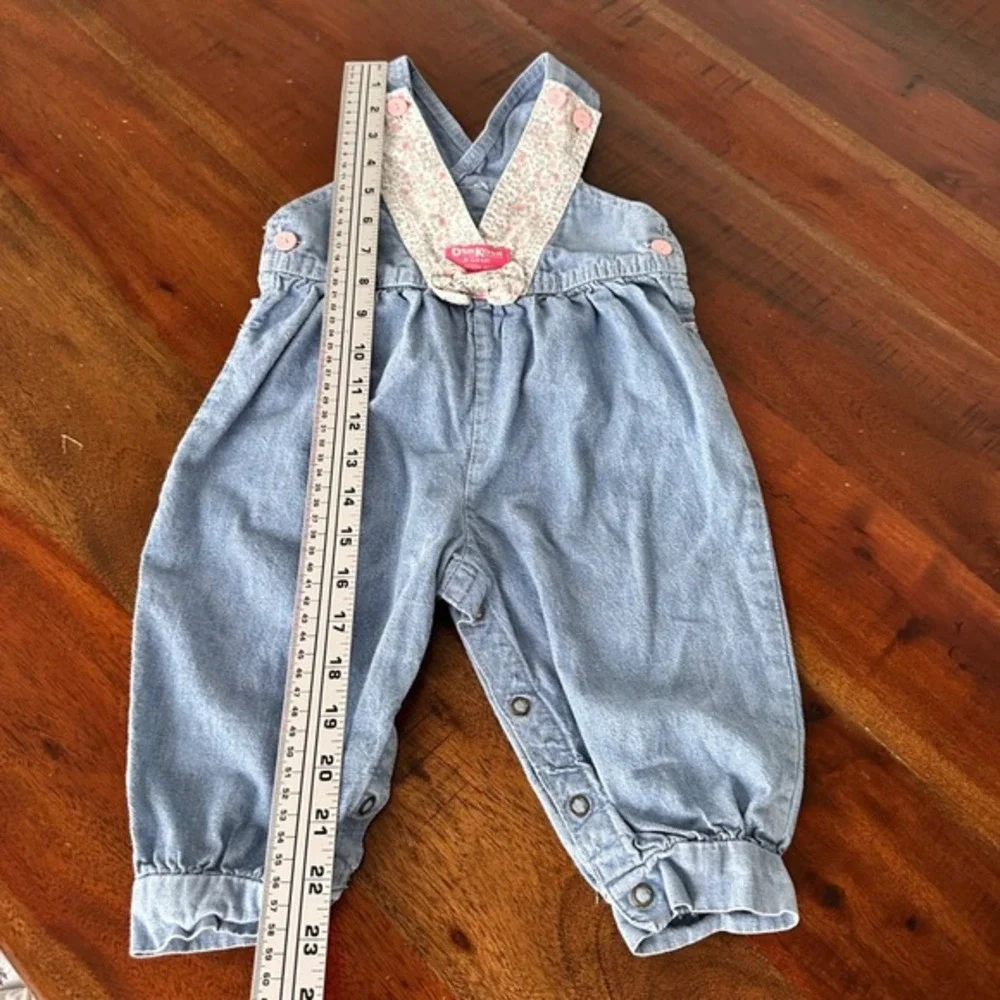 OshKosh B'gosh Overalls Girls 18M Blue Floral Vestbak Vintage Denim Bow Pink‎